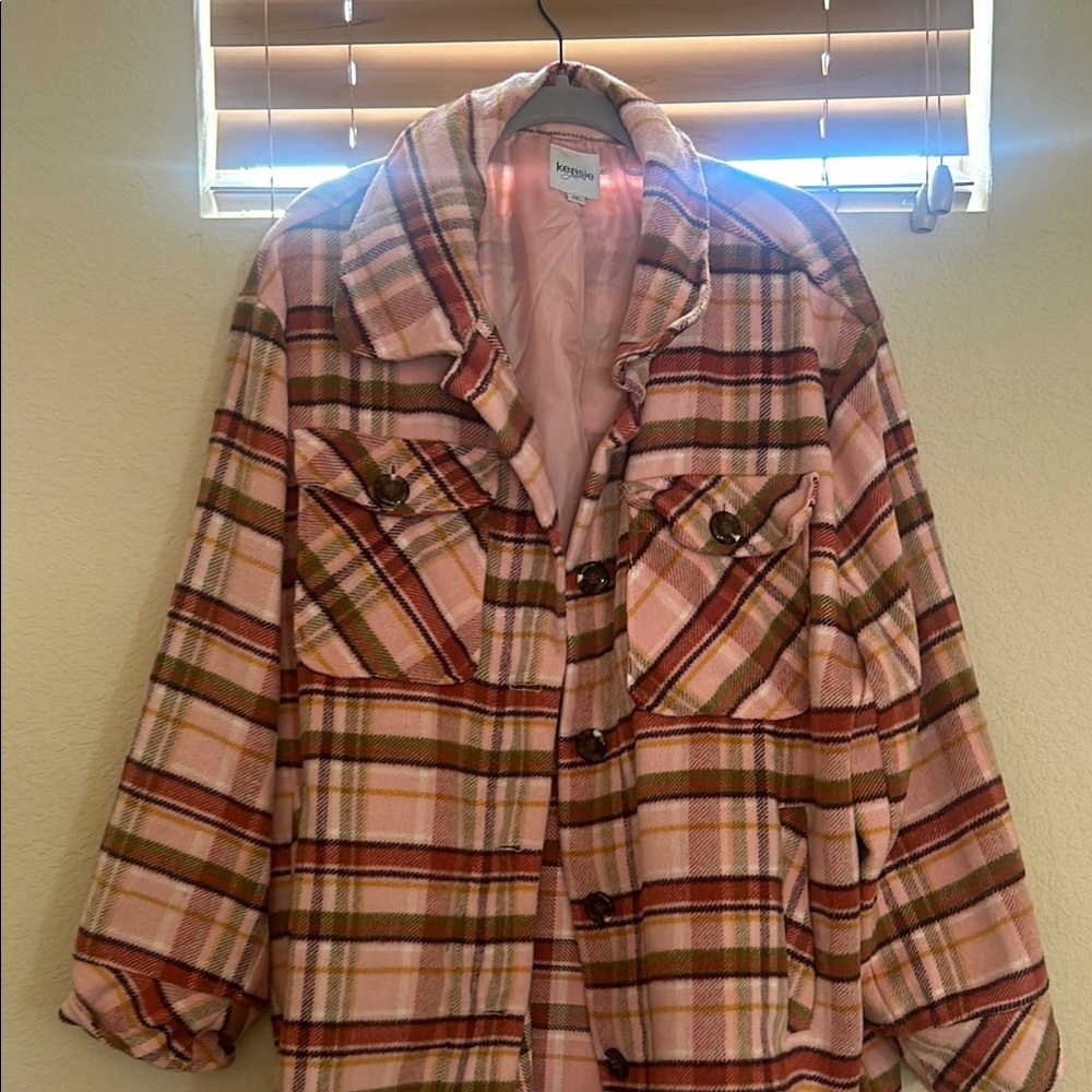 Kensie Teddy Jacket Pink and Brown Cozy Casual